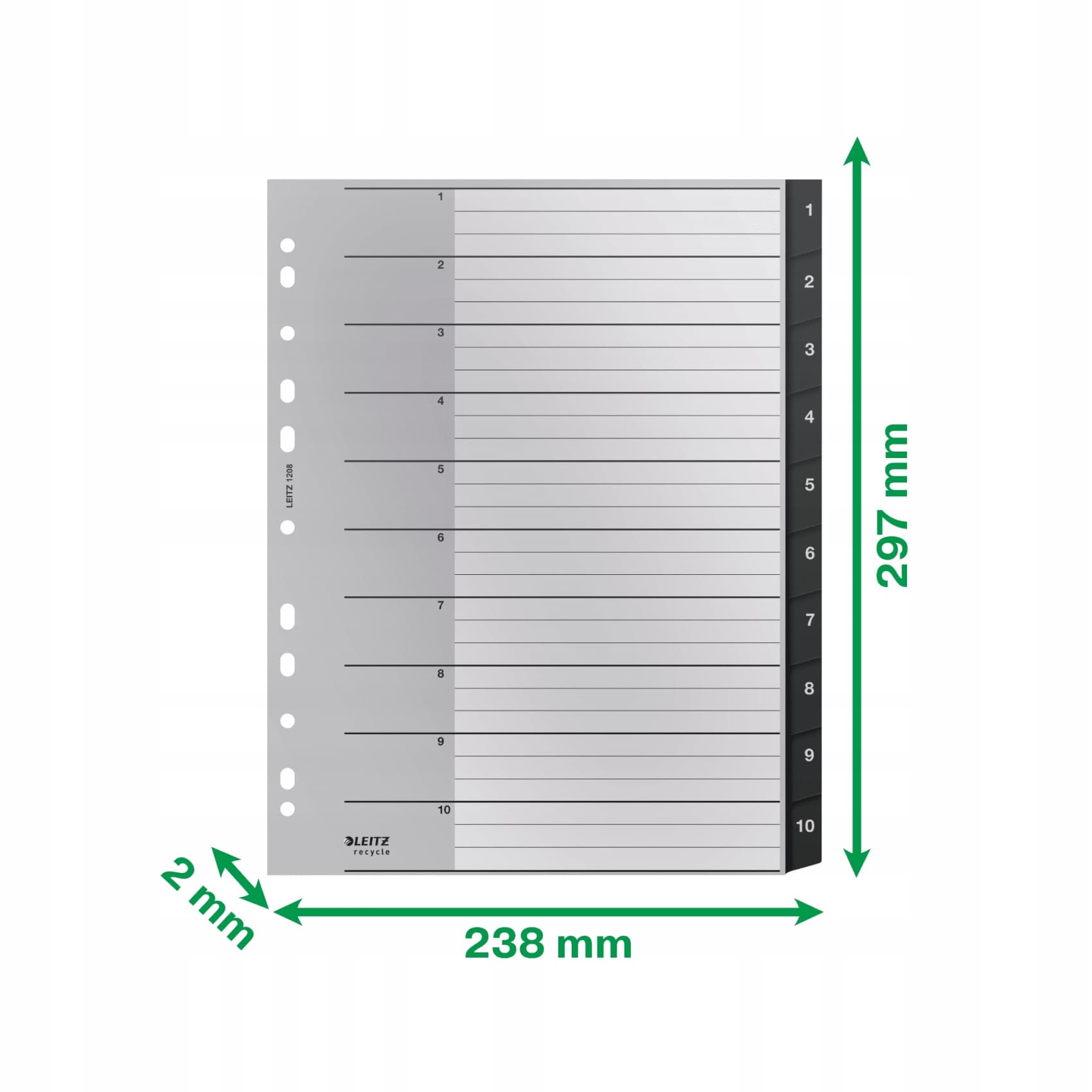 Przekładki Recycle 1 - 10, A4, PP, czarne 12080000