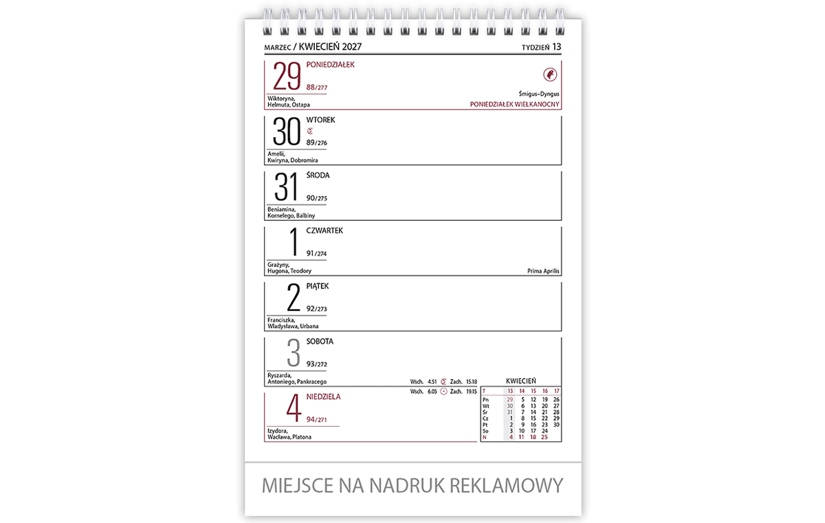 Kalendarz biurowy MERKURY H5 stojący pionowy 152x225mm 2027 TELEGRAPH