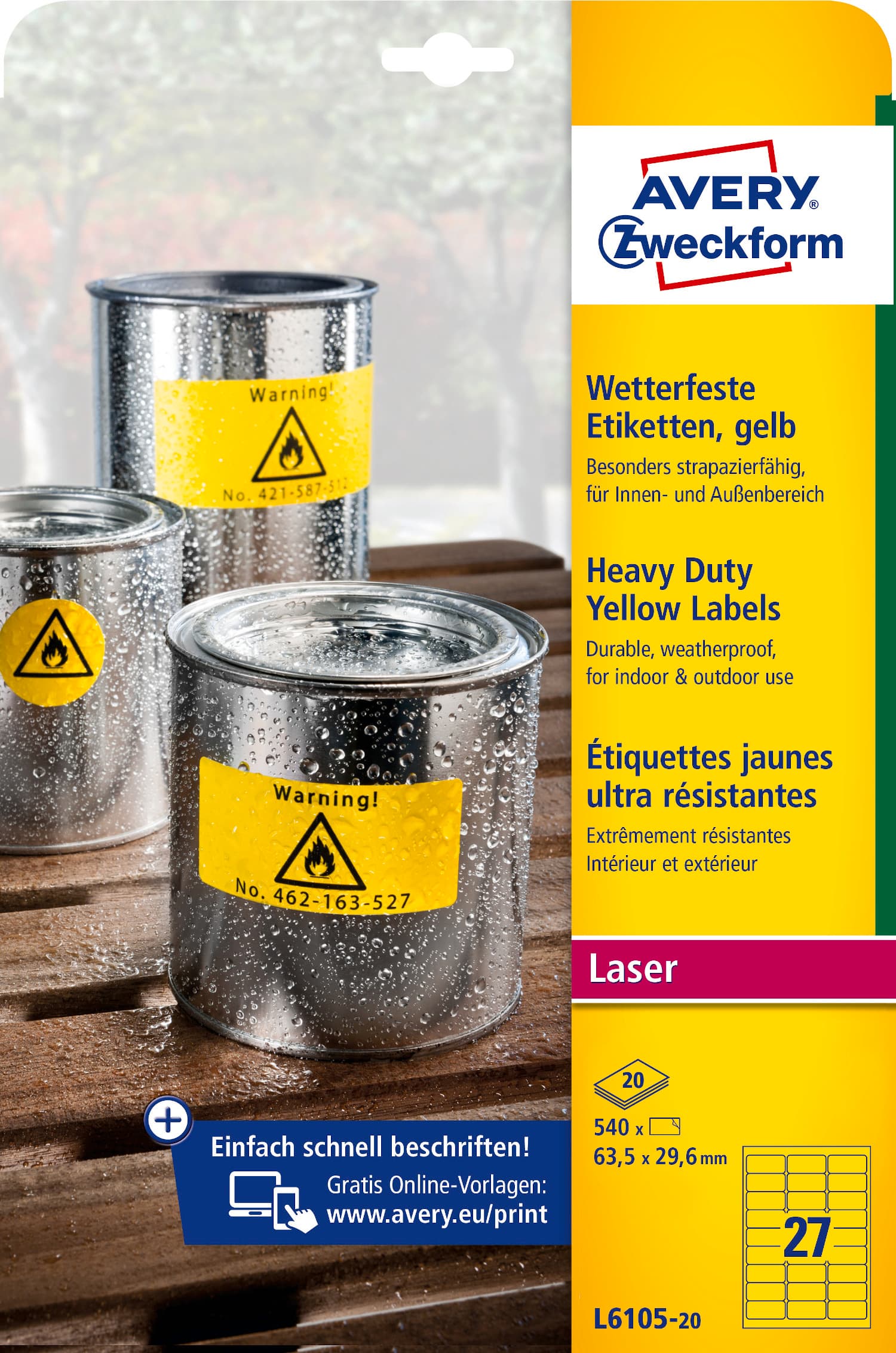 Etykiety ZF 63.5*29.6 6105 żółte folia LK AVERY ZWECKFORM