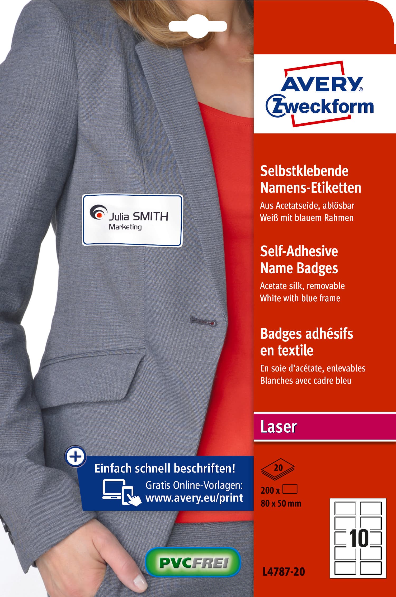 Identyfikator do zadruku samop.80x50mm ZF biały ramka niebie. L4787-20 AVERY ZWECKFORM
