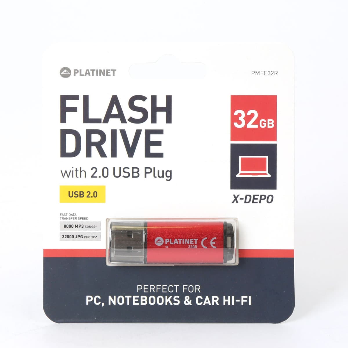 Pamięć USB-A 32GB PLATINET X-DEPO USB 2.0 czerwony (42969)
