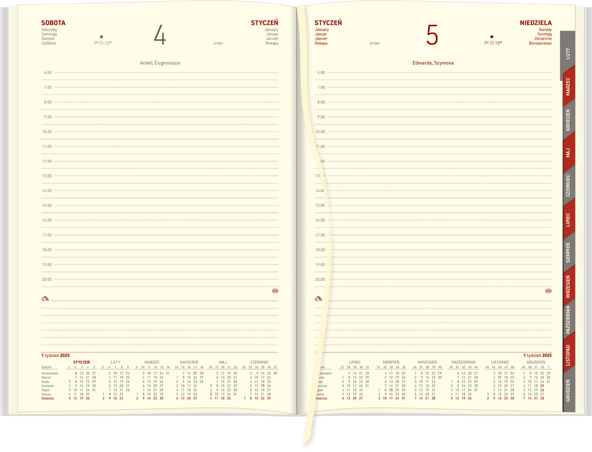 Kalendarz Cross z gumką i ażurową datówką A4 dzienny papier kremowy 204 A4DRK czerwony Wokół Nas
