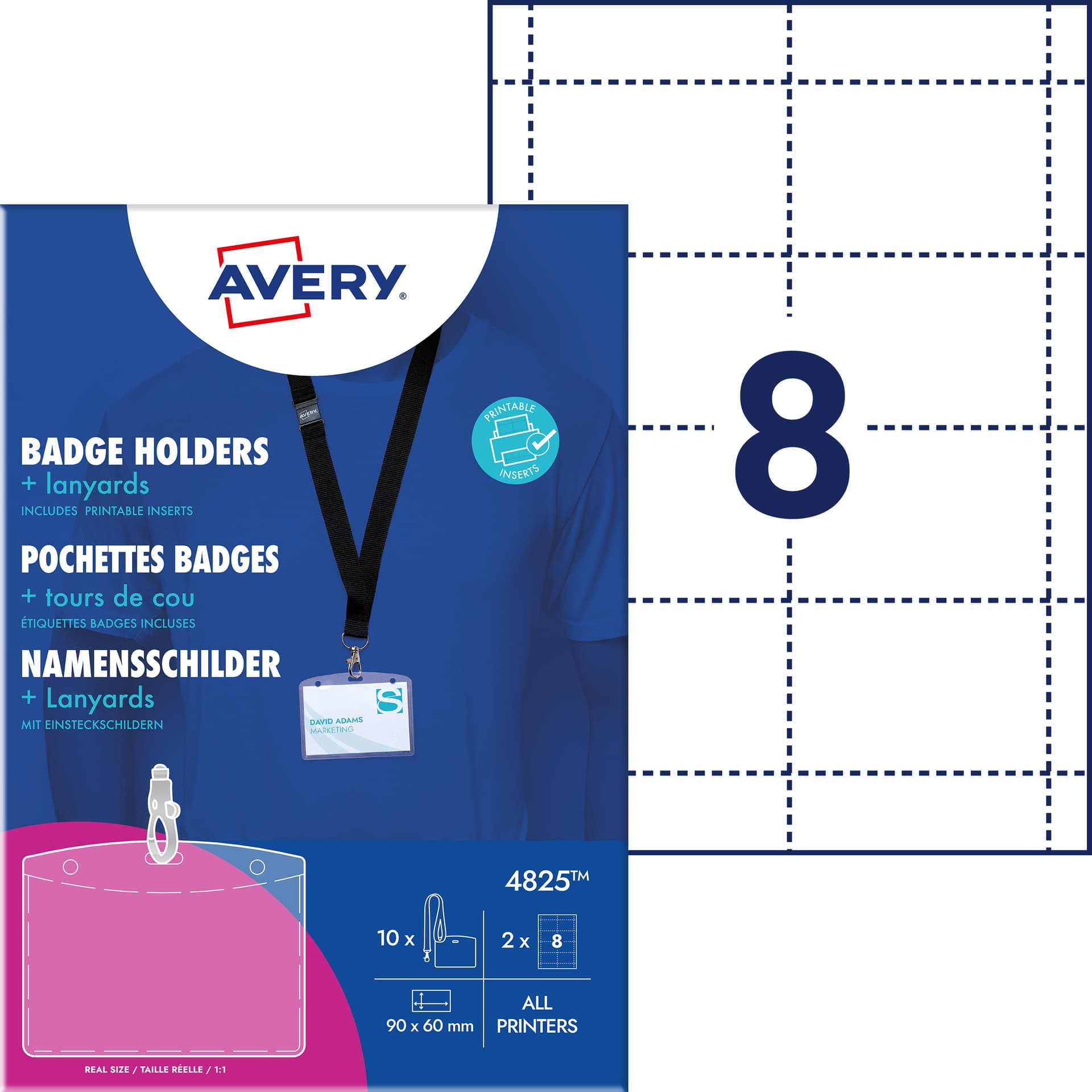 Holder na identyfikatory 60x90mm ze smyczą (10 sztuk+16 wkładów) 4825 AVERY