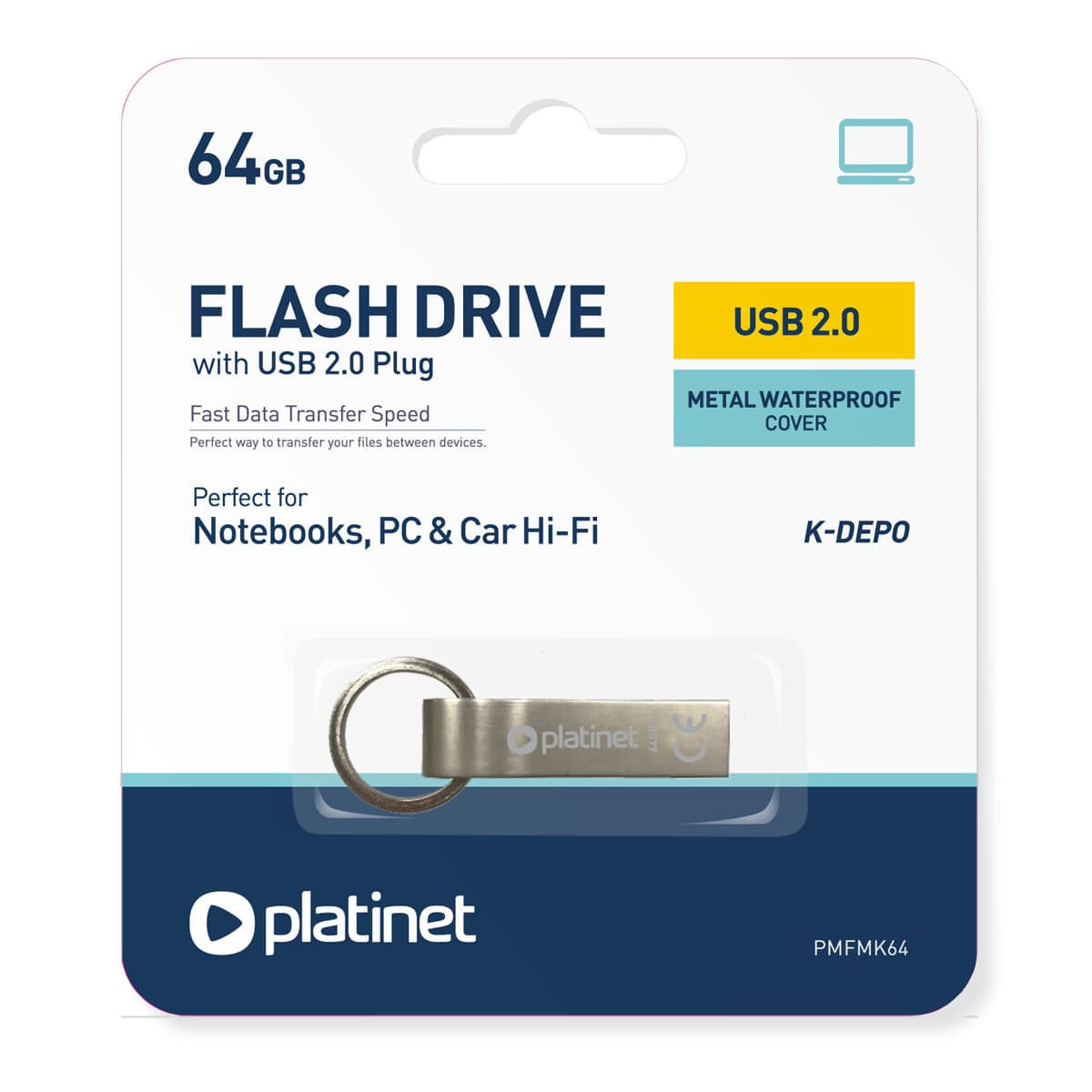 Pamięć USB-A 64GB PLATINET K-DEPO USB 2.0 metalowy wodoodporny (44851)