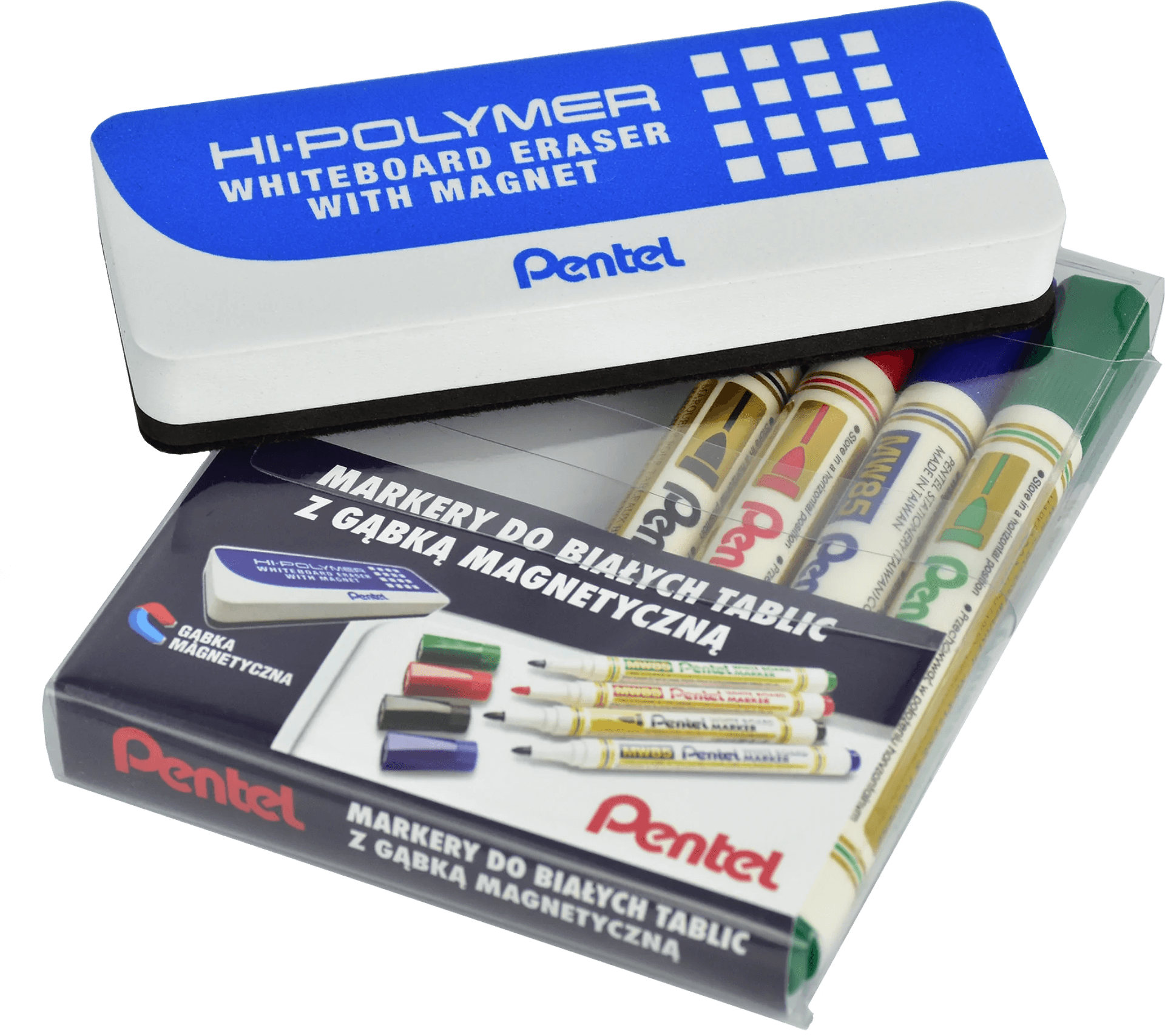 Markery do tablic MW85-ST4ABCDPL 4szt. z gąbką PENTEL