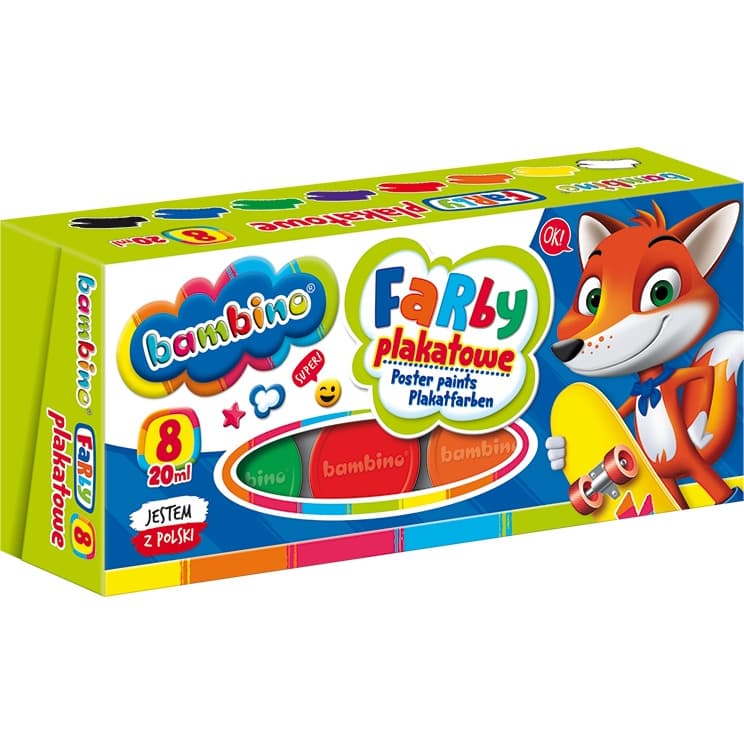 Farby plakatowe dla dzieci Zestaw 8 kolorów x 20ml BAMBINO St.Majewski