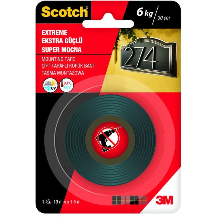 Taśma montażowa samoprzylepna 19mm*1,5m SCOTCH 3M UU004874713 super mocna 6KG/30cm