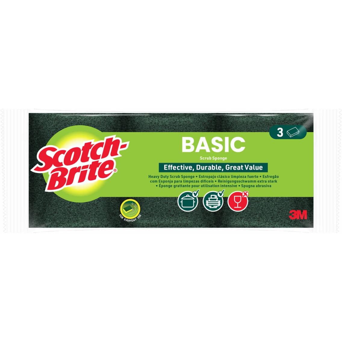 Gąbka do zmywania SCOTCH-BRITE Basic płaski (3szt.) żółto-zielony 3M-68060502001
