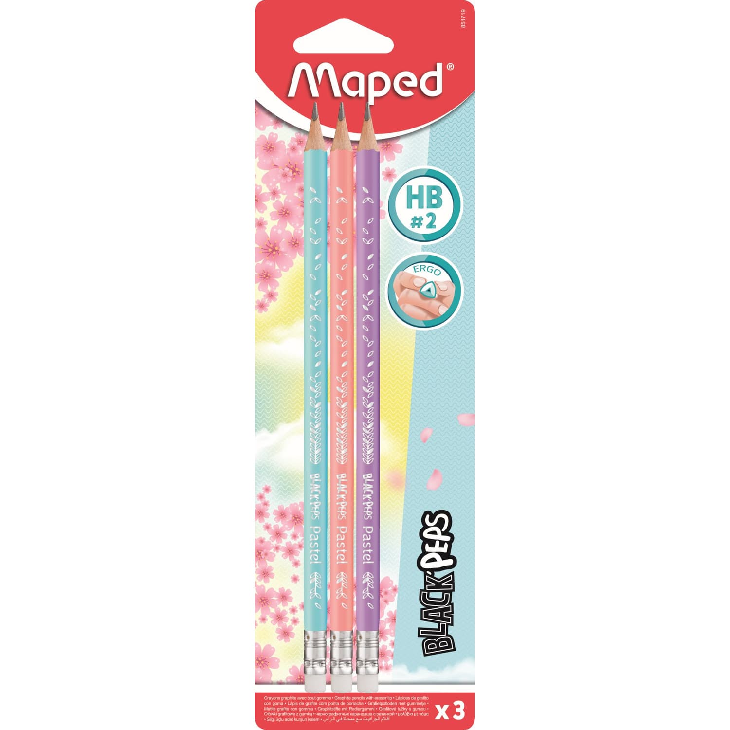 Ołówek z gumką BLACKPEPS pastel HB 3 SZT BLISTER 851719