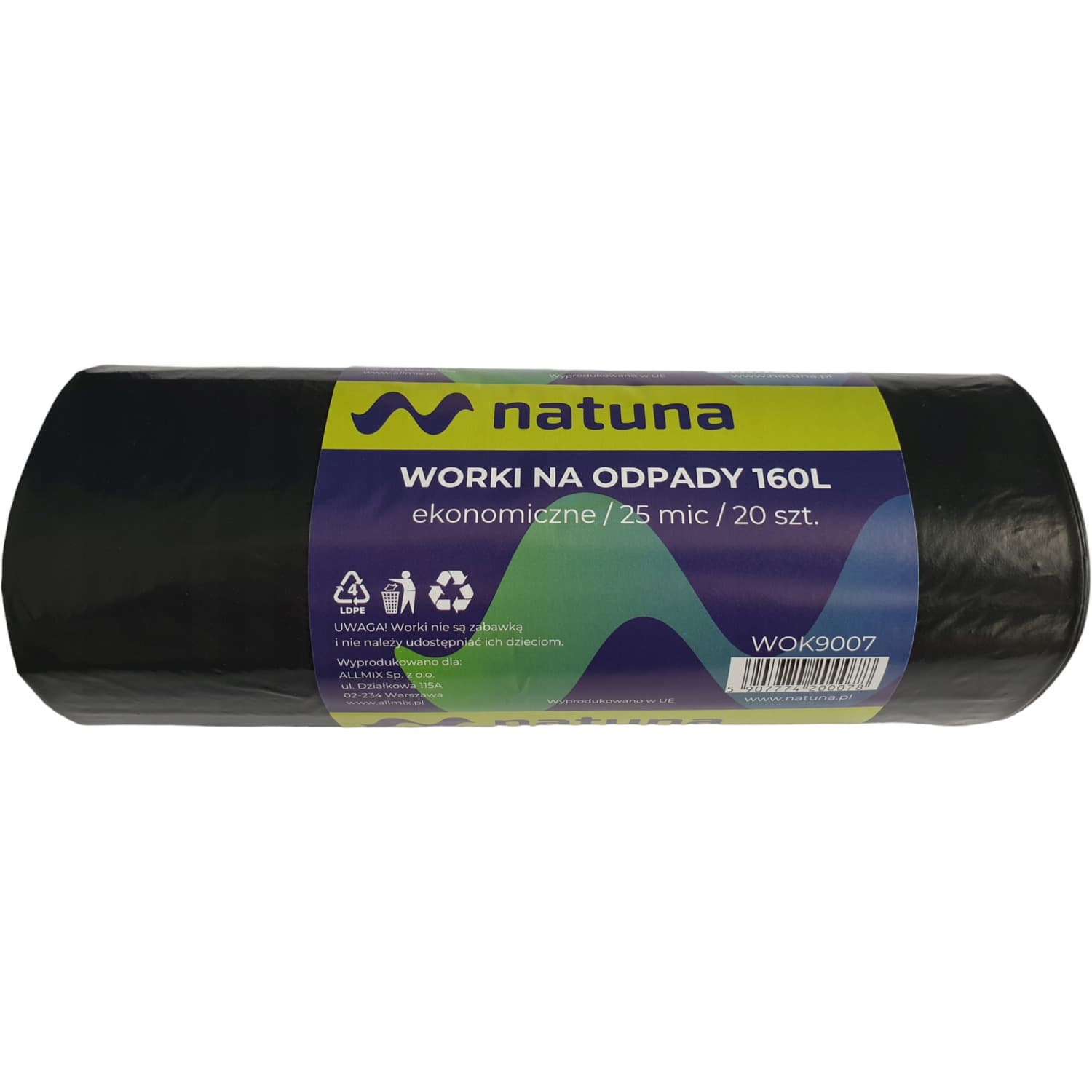 Worki na śmieci 160L 25mic LDPE ekonomiczne NATUNA (20szt)