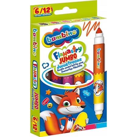 Flamastry dwustronne Jumbo Zestaw 6 sztuk 12 kolorów Pisaki Mazaki BAMBINO St.Majewski