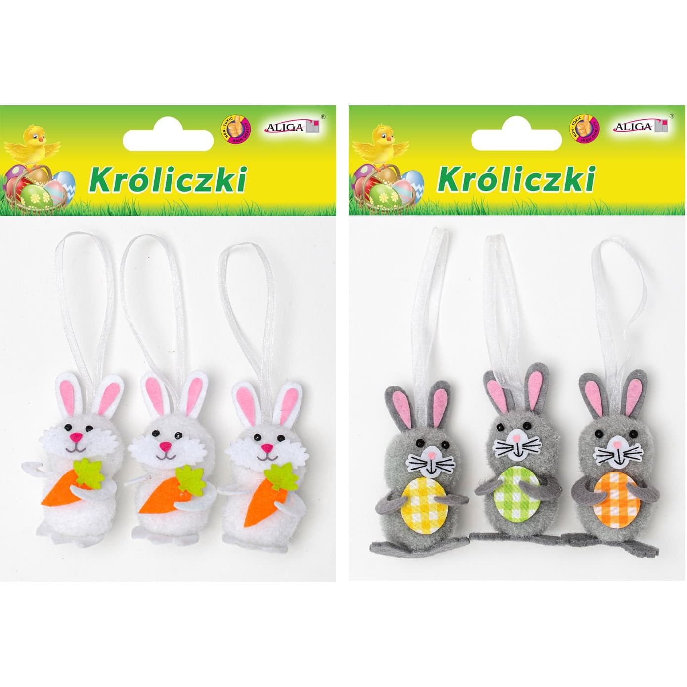 Króliczki z zawieszką białe/szare wys.7cm (3szt.) WPK-8988 ALIGA