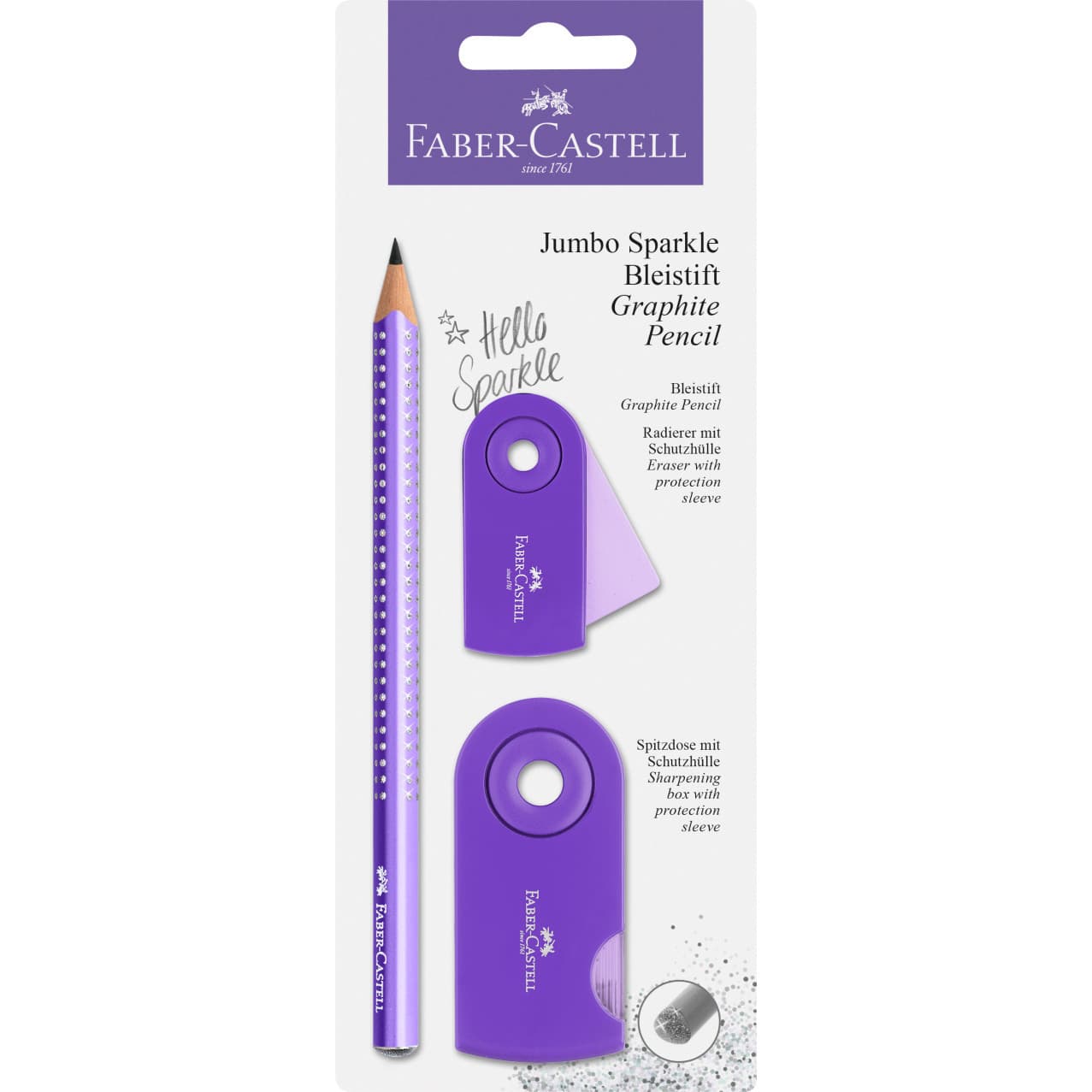 Ołówek JUMBO SPARKLE SLEEVE + temperówka+gumka fiolet blister 11675 Faber-Castell