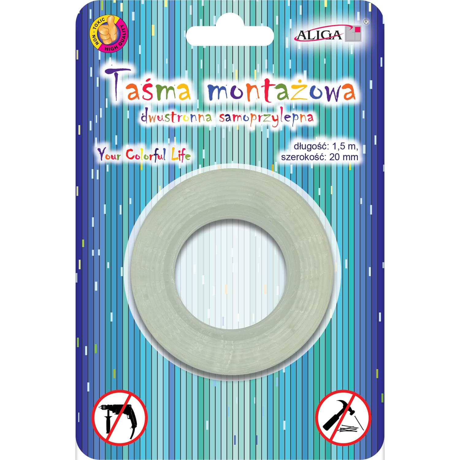 Taśma samoprzylepna przezroczysta dwustronna 20mm x 1,5 m PSD-2397 ALIGA