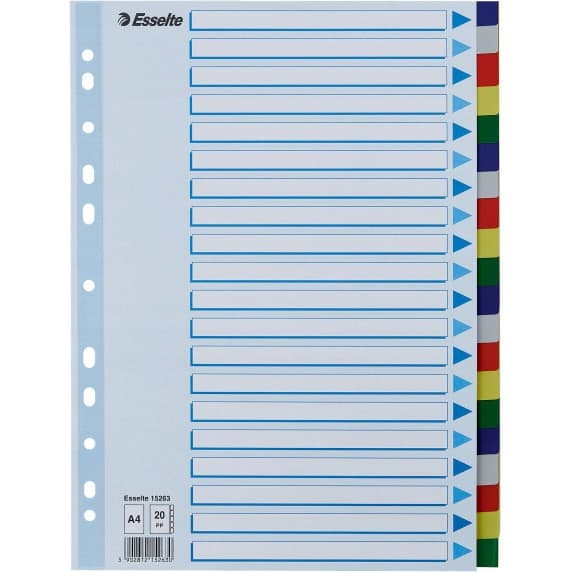 Przekładki plastikowe z PP A4 20 kart 15263 ESSELTE