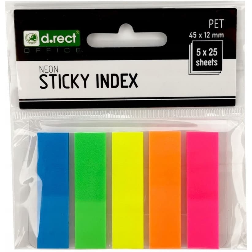 Zakładki indeksujące 45x12mm D.RECT 5x25 sztuk do organizacji dokumentów 009354