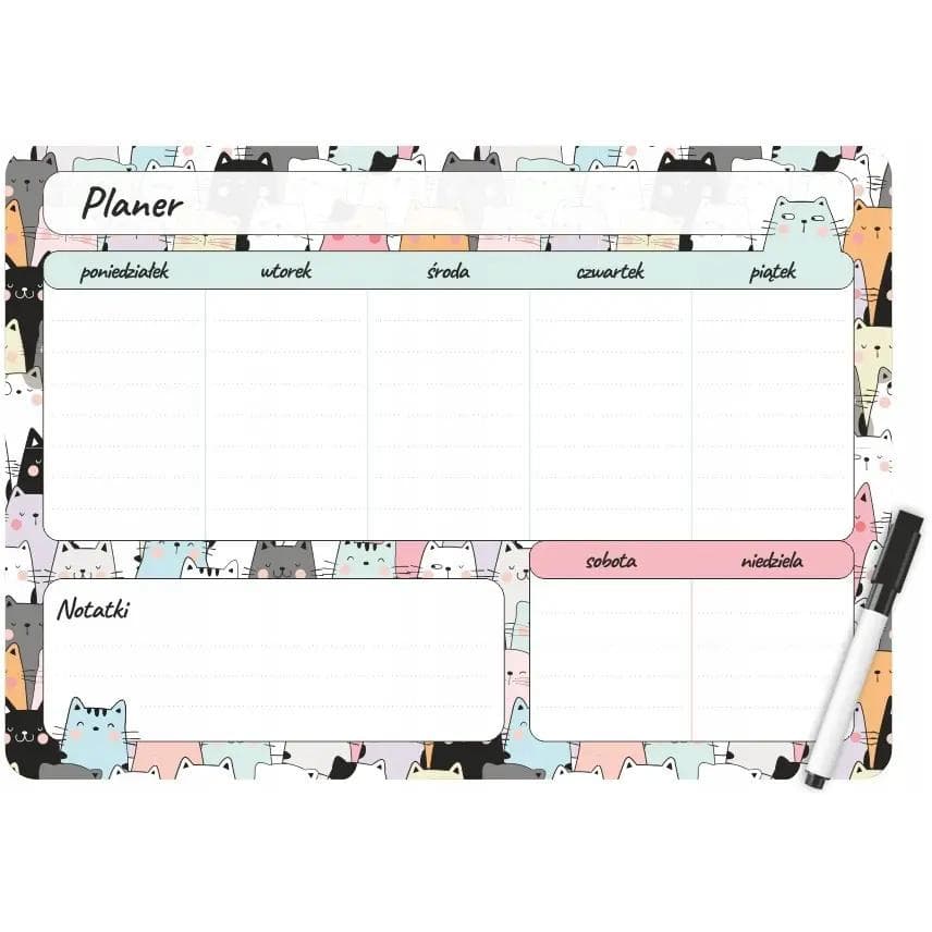 Planer magnetyczny na lodówkę Plan lekcji 35x25cm tygodniowy + marker PM-02-03 BIURFOL