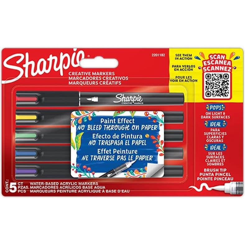 Markery artystyczne akrylowe SHARPIE (5 kolorów) końcówka pędzelkowa 2201182