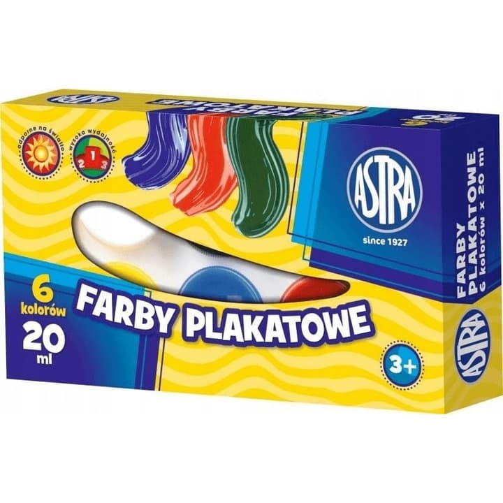 Farby plakatowe szkolne 6 kolorów 20ml zestaw 301109001 ASTRA