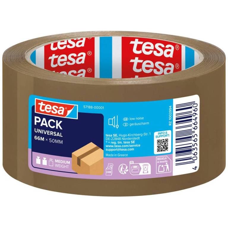 Taśma pakowa UNIVERSAL 66m x 50mm BRĄZOWA cicha 57188 TESA
