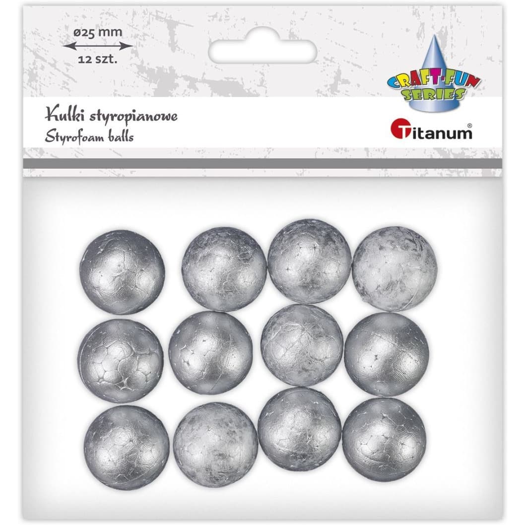 Kulki styropianowe 25mm (12 sztuk) srebrne 623442 TITANUM