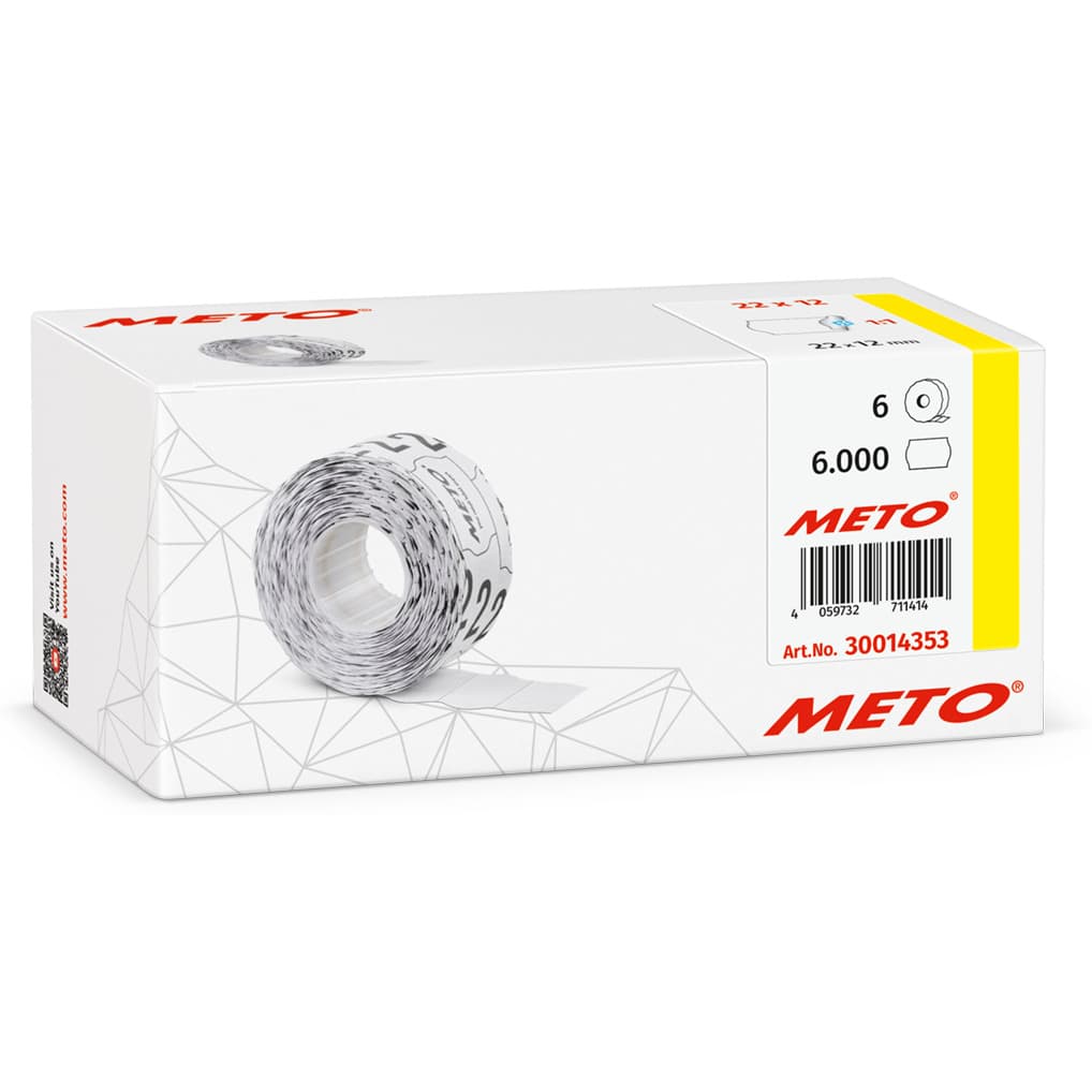 Etykiety cenowe w rolce do metkownicy jednorzędowej 22x12 mm, (6 sztuk) białe faliste, trwały klej, odporne na mróz METO M30014353
