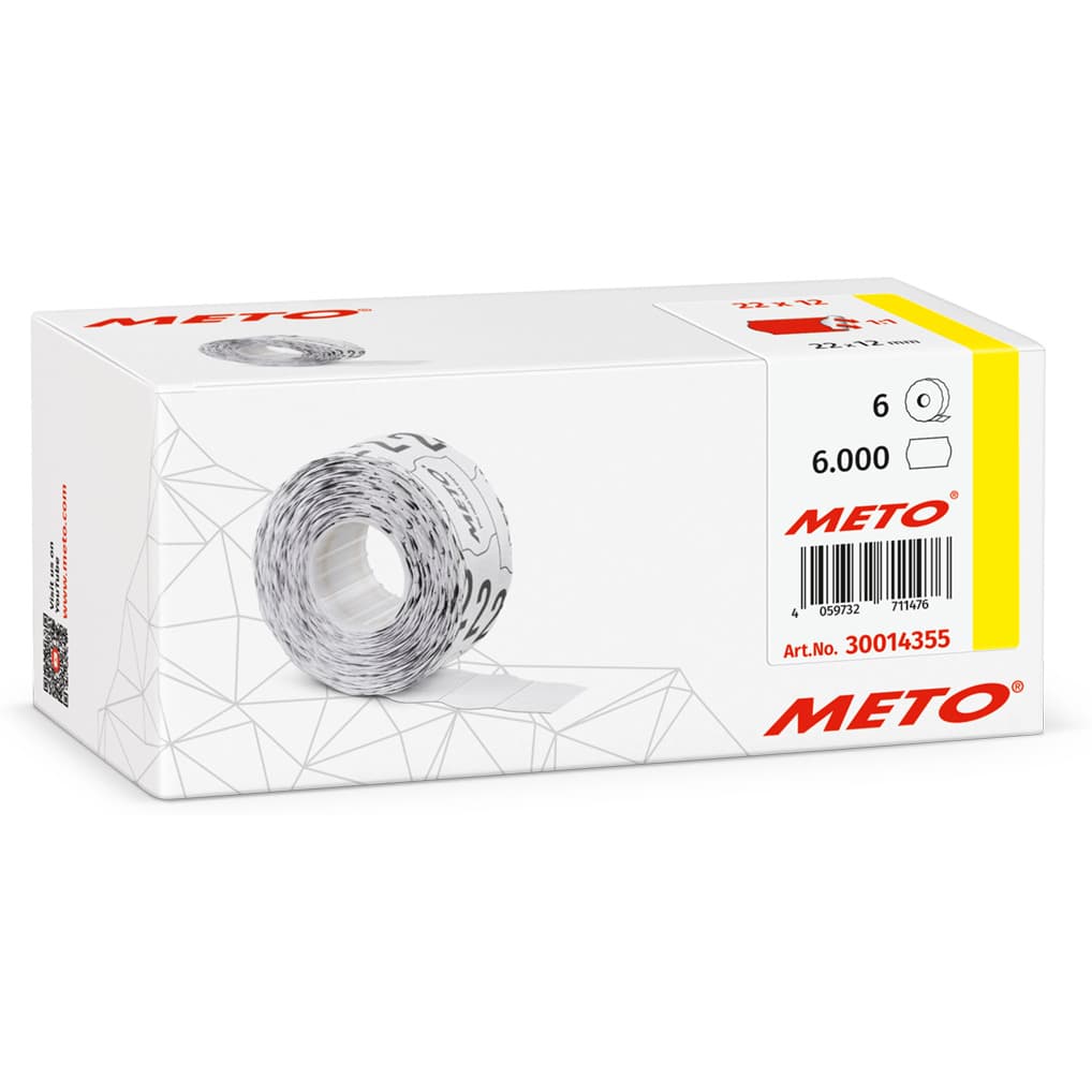 Etykiety cenowe w rolce do metkownicy jednorzędowej 22x12 mm, (6 sztuk) czerwone neon faliste, trwały klej, METO M30014355