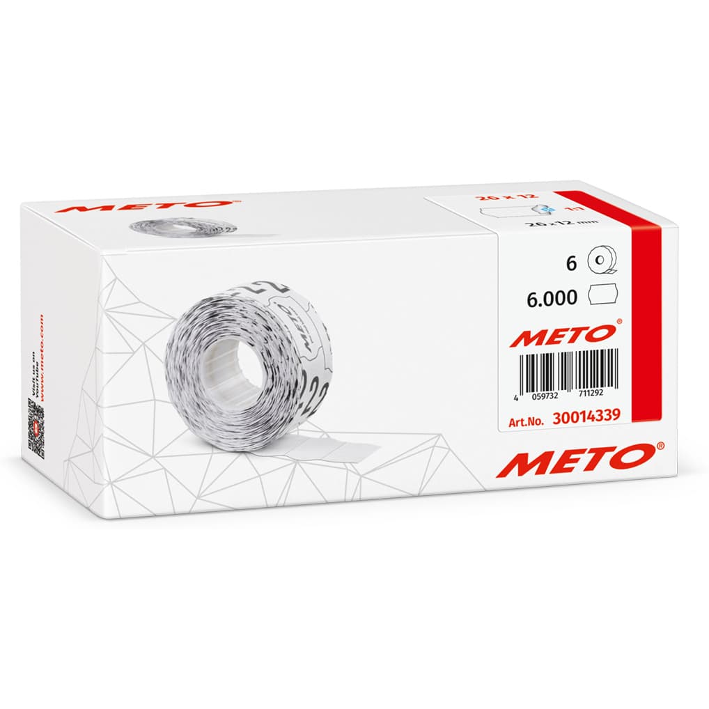 Etykiety cenowe w rolce do metkownicy jednorzędowej, 26x12 mm, (6 sztuk) białe faliste, trwały klej, odporne na mróz METO M30014339