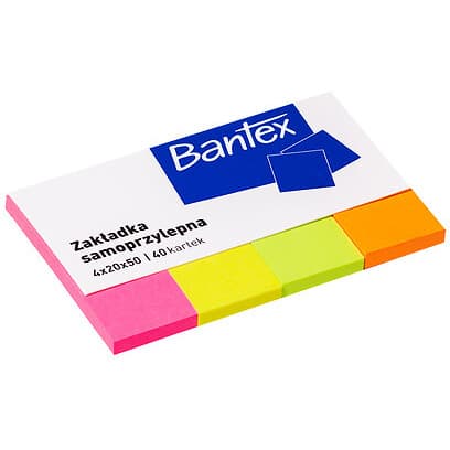 Zakładki indeksująca samoprzylepne 20x50mm Zestaw 4 kolory x 40 szt. neonowe 400086402 BANTEX