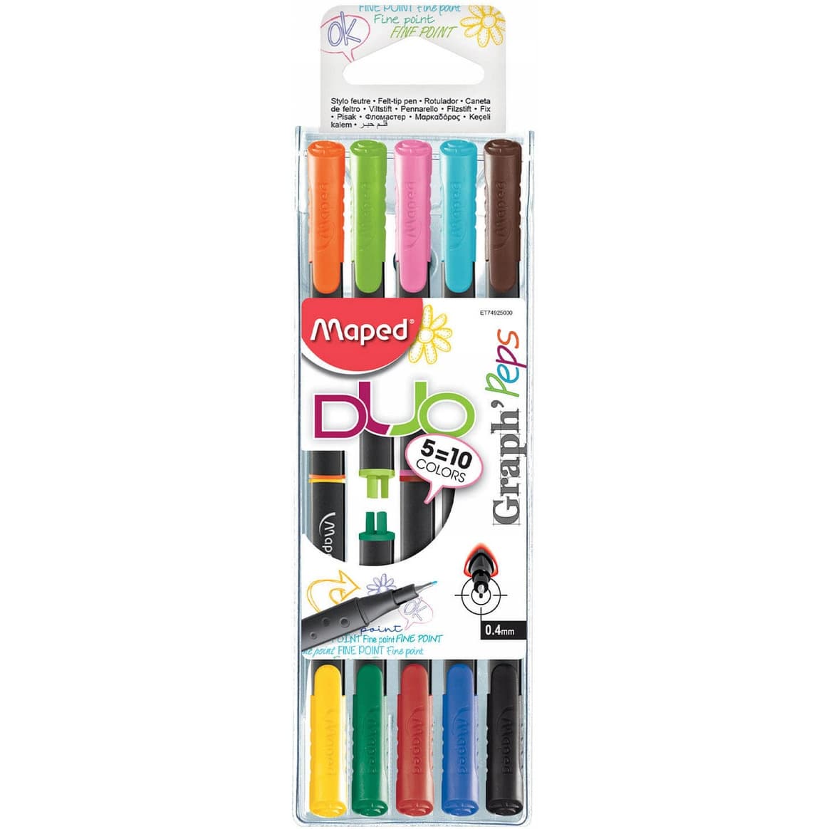 Cienkopis GRAPH PEPS DUO dwustronny 5szt.=10 kolorów w etui 749250 MAPED