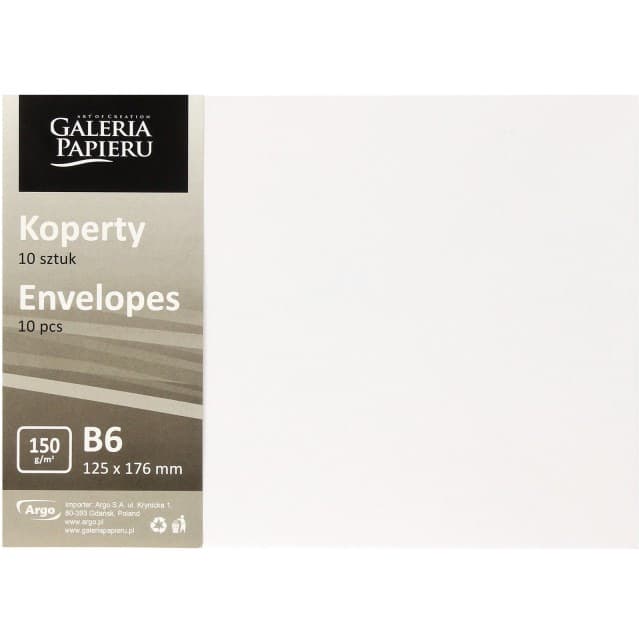 Koperta B6 Gładki biały 150g. (10szt.) 280891 Galeria Papieru