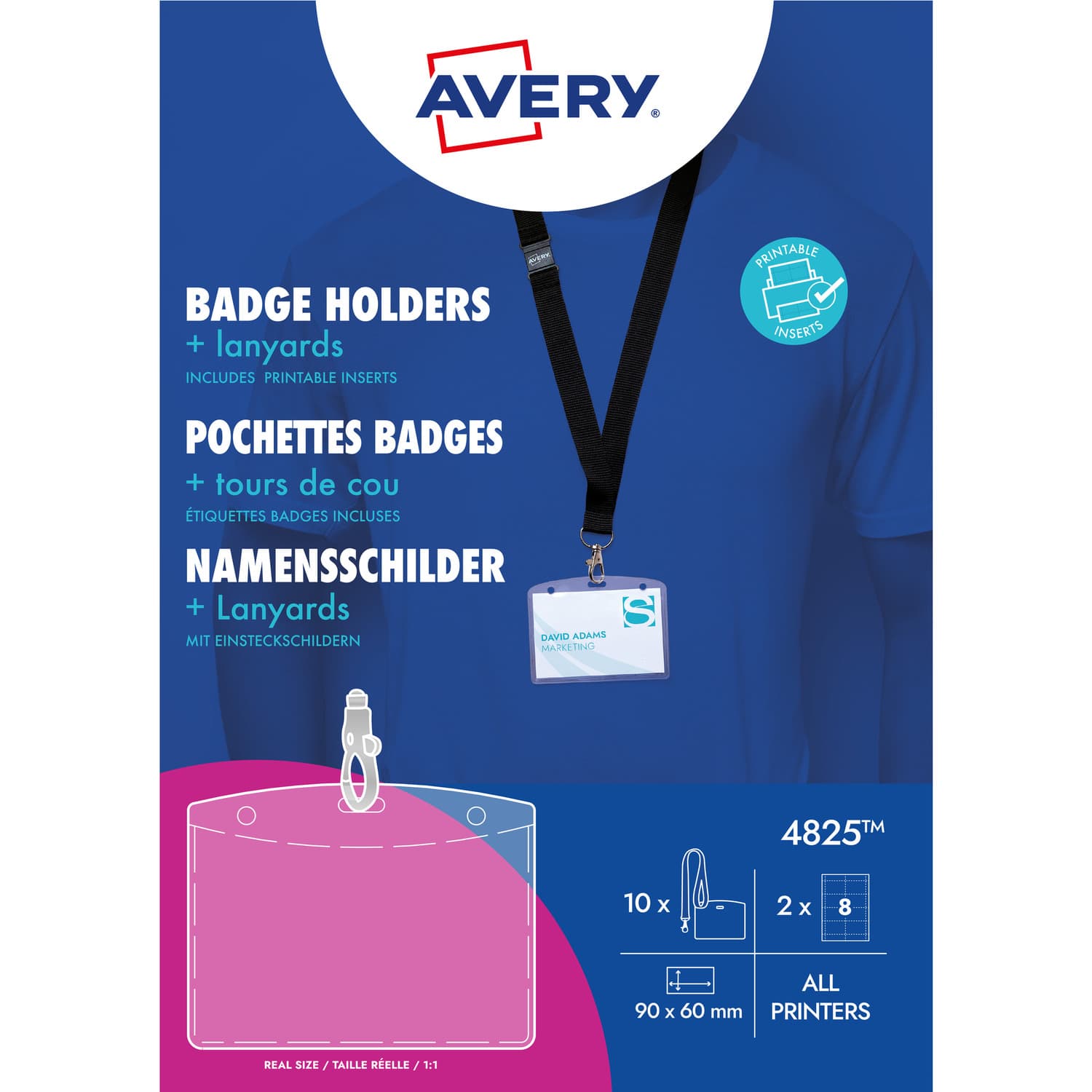 Holder na identyfikatory 60x90mm ze smyczą (10 sztuk+16 wkładów) 4825 AVERY