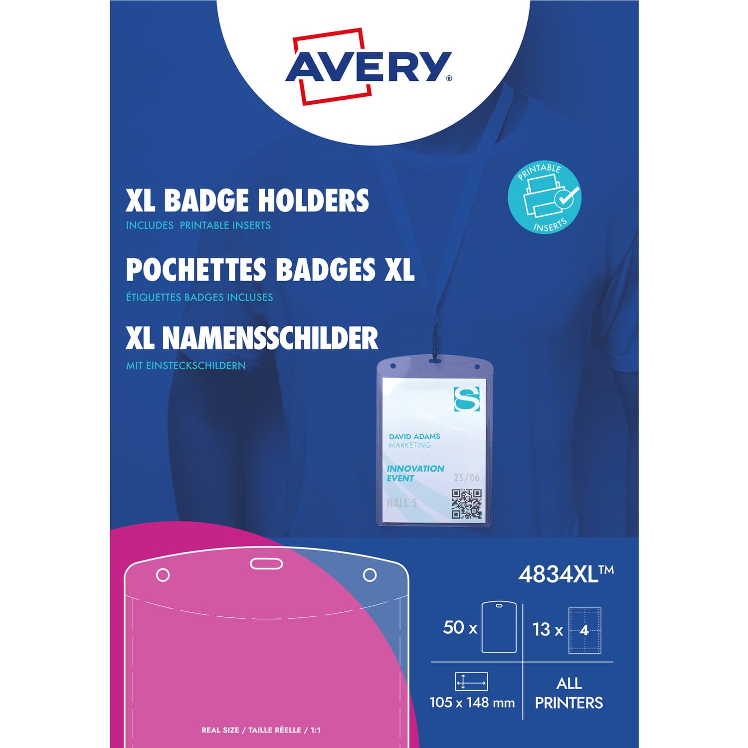 Holder na identyfikatory A6 105x148mm (50 sztuk+52 wkłady) 4834XL AVERY