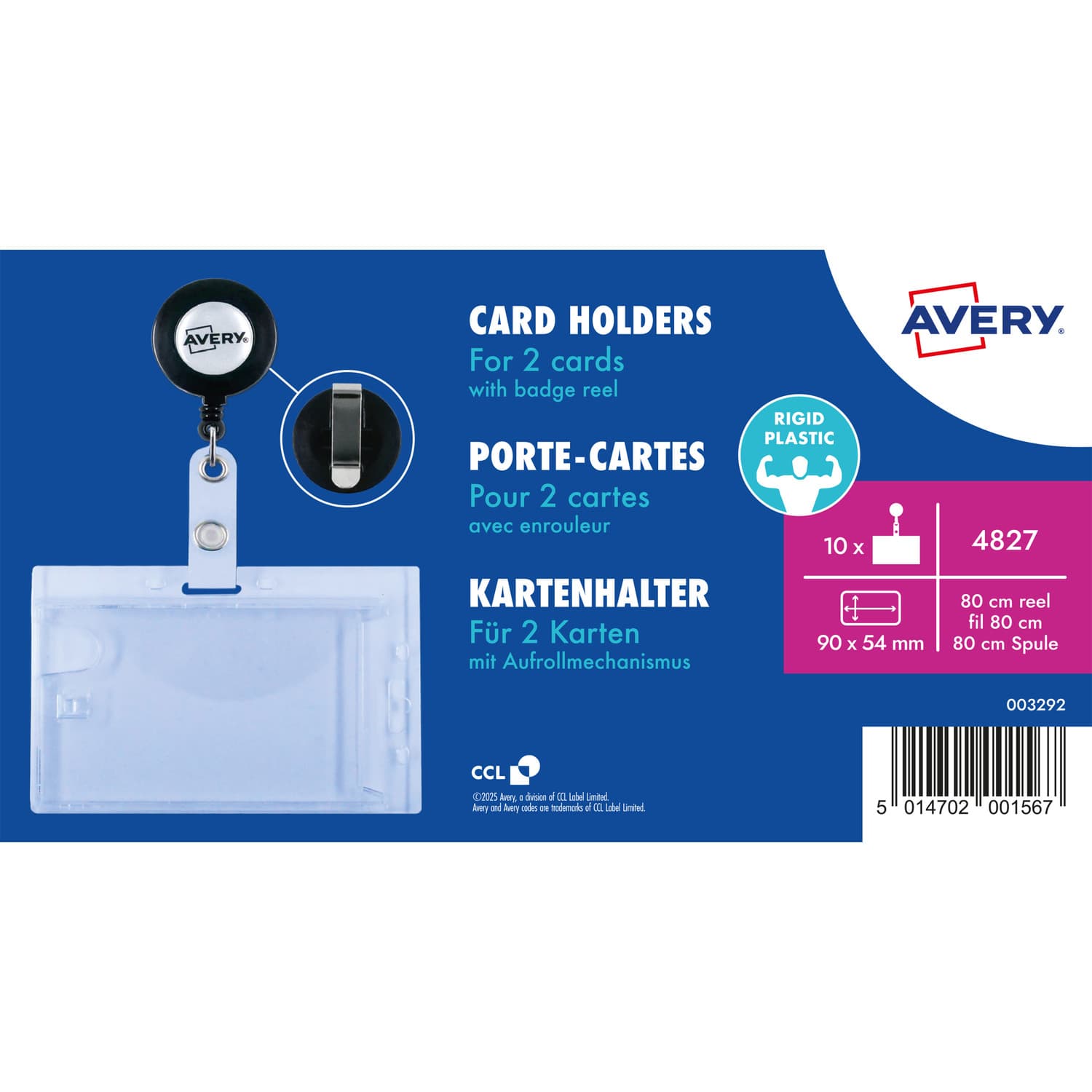 Holder plastikowy na 2 karty 54x90mm ze ściagaczem (10 sztuk) 4827 AVERY