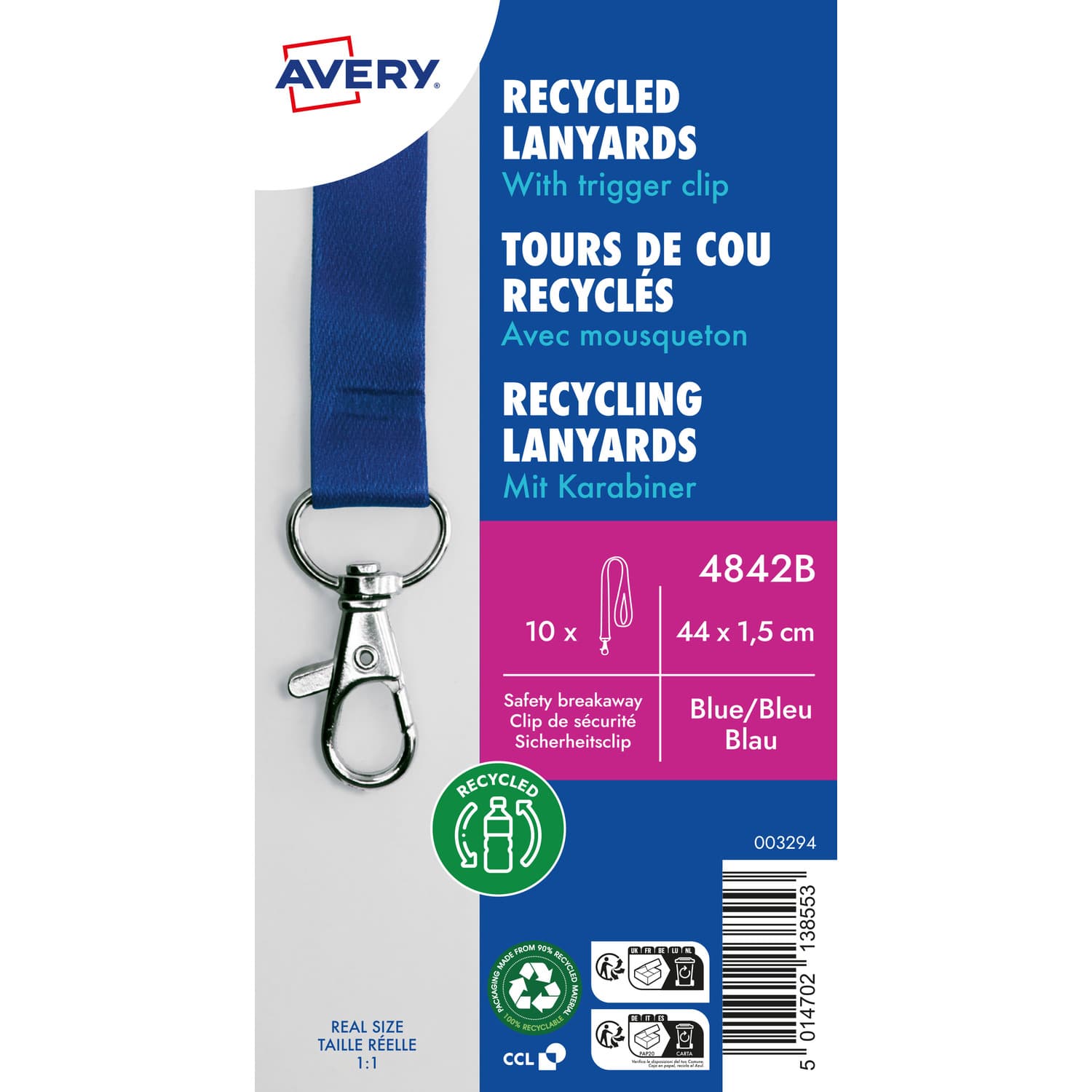 Smycz z karabińczykiem (10 sztuk) 440x15mm niebieska 4842B AVERY