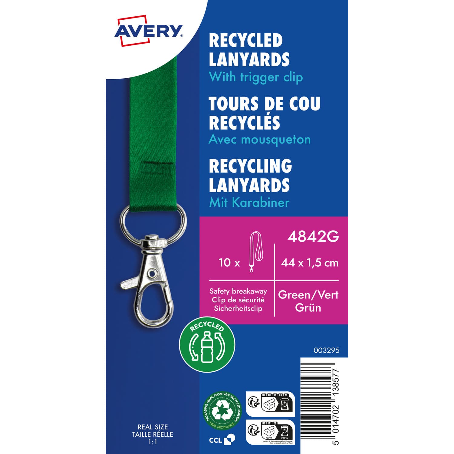 Smycz z karabińczykiem (10 sztuk) 440x15mm zielona 4842G AVERY