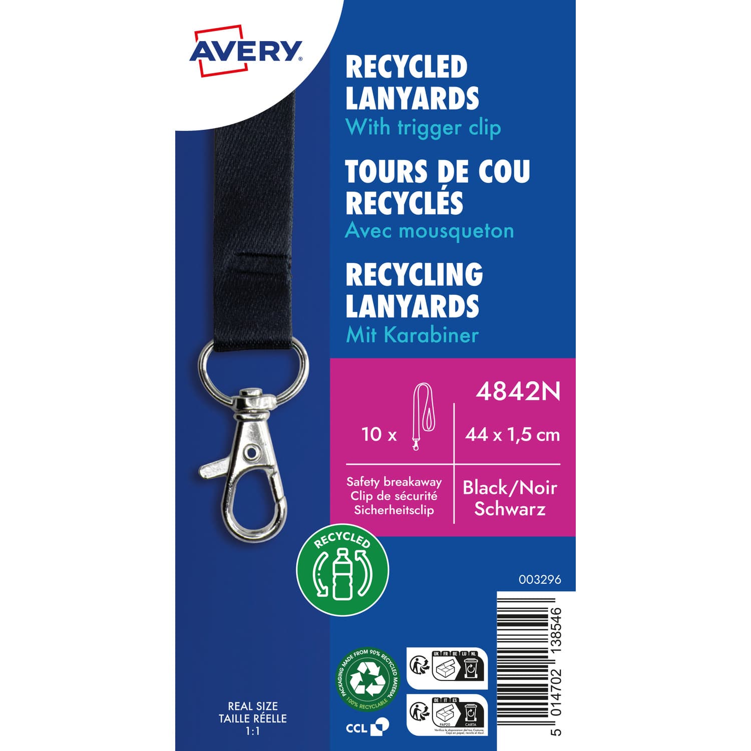 Smycz z karabińczykiem (10 sztuk) 440x15mm czarna 4842N AVERY