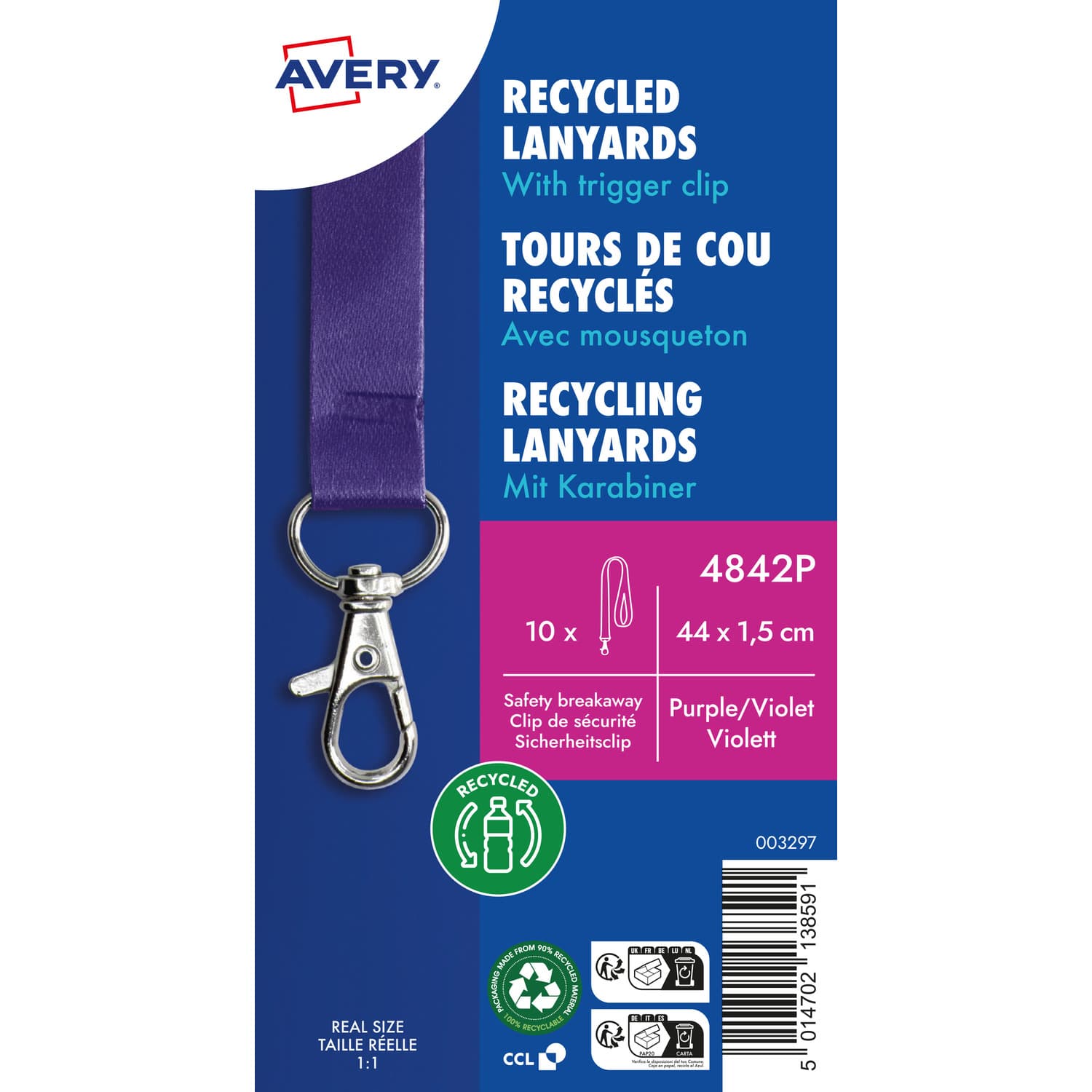 Smycz z karabińczykiem (10 sztuk) 440x15mm fiolet 4842P AVERY