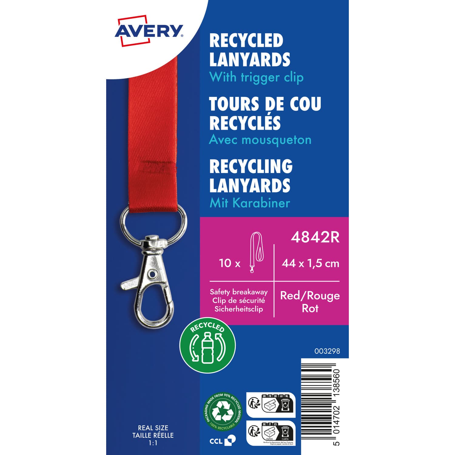Smycz z karabińczykiem (10 sztuk) 440x15mm czerwona 4842R AVERY