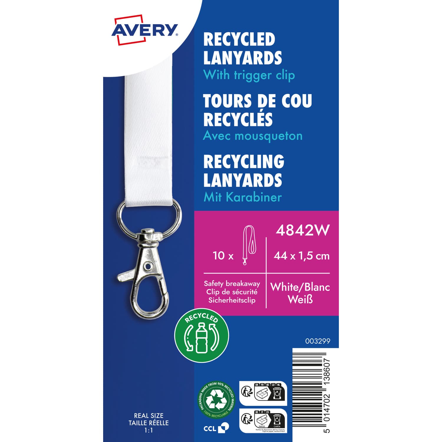 Smycz z karabińczykiem (10 sztuk) 440x15mm biała 4842W AVERY