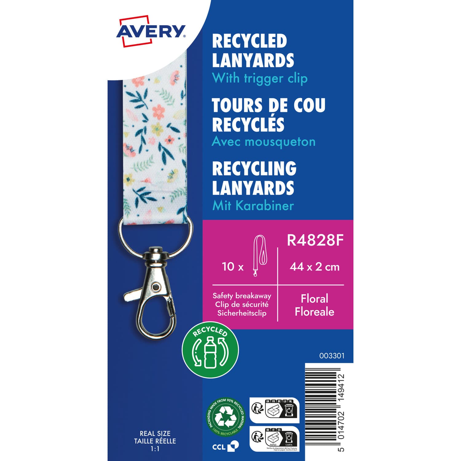 Smycz z karabińczykiem (10 sztuk) 440x20mm kwiaty R4828F AVERY