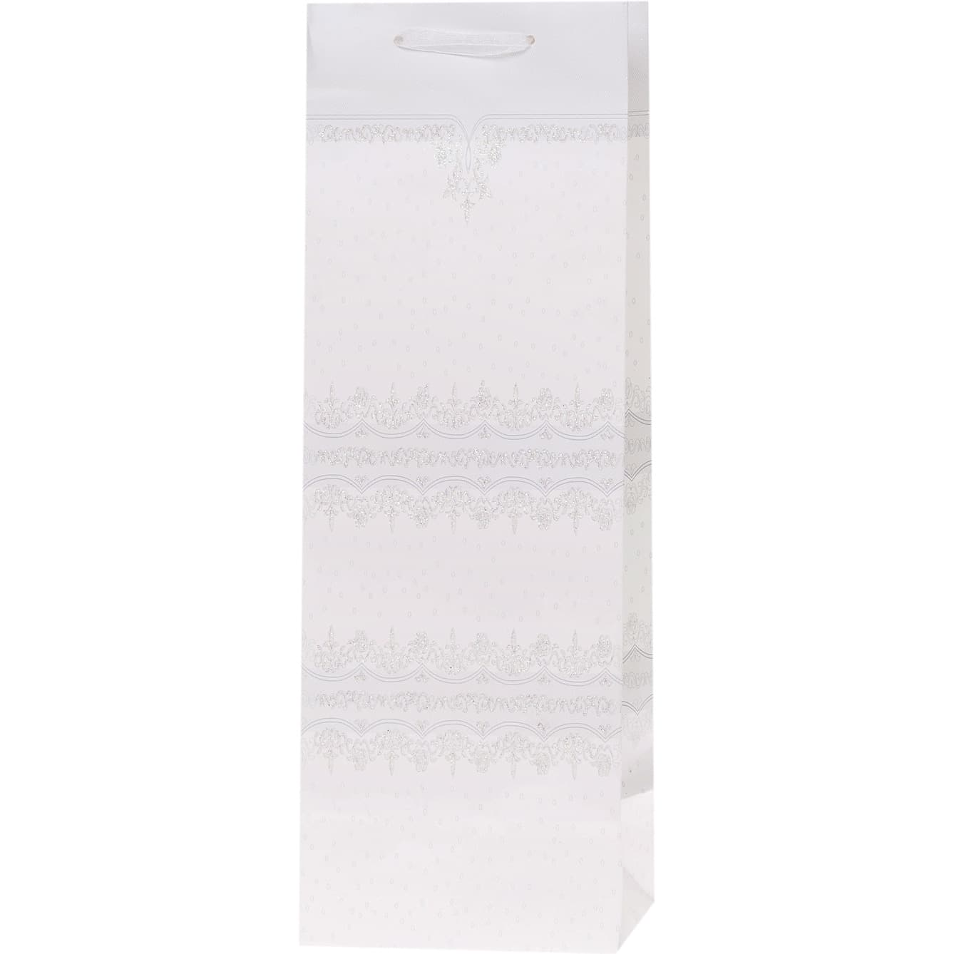 Torebka prezentowa 12x36x10cm na butelkę Lux Biała z brokatem BB ROZETTE