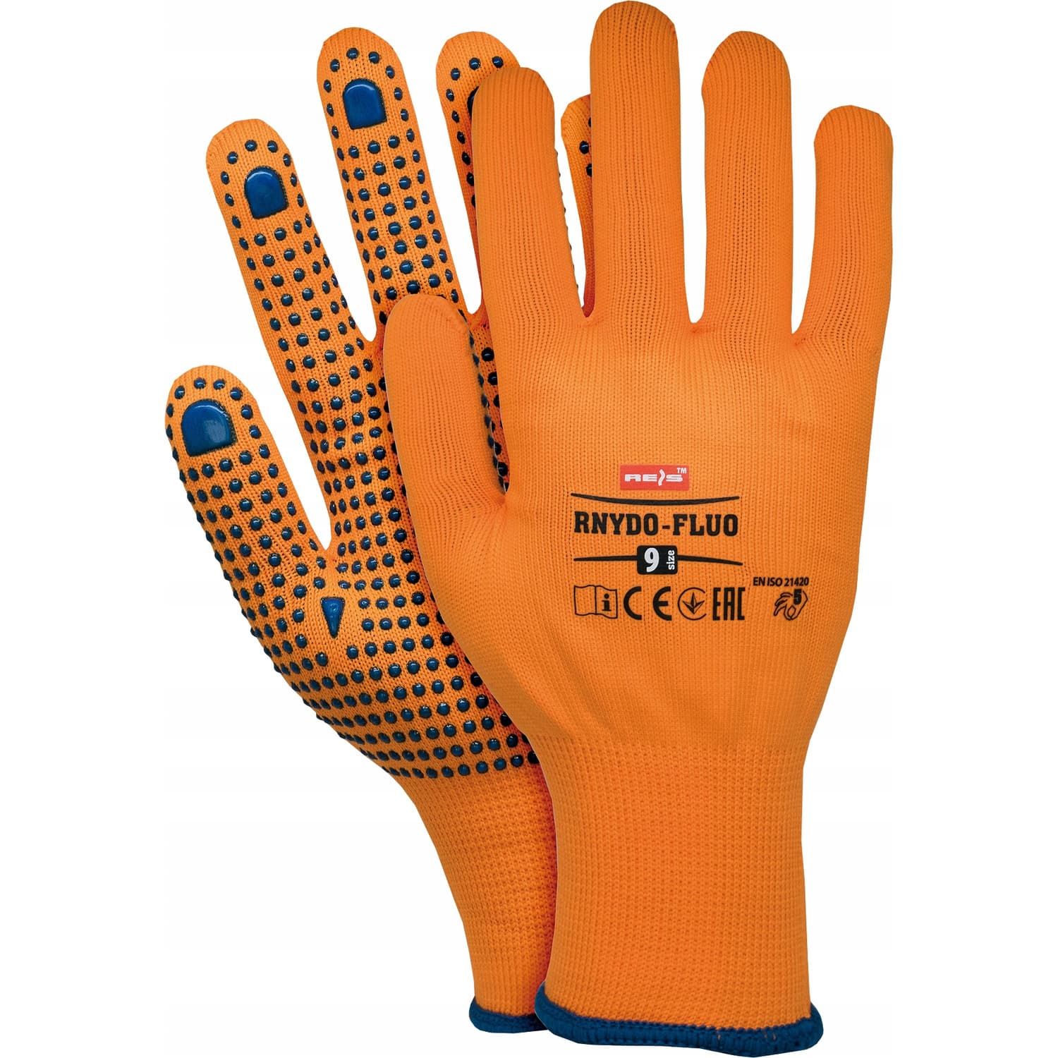 Rękawice REIS RNYDO-FLUO P poliestrowe nakrapiane pcv pomarańczowe fluorescencyjne roz.9/L