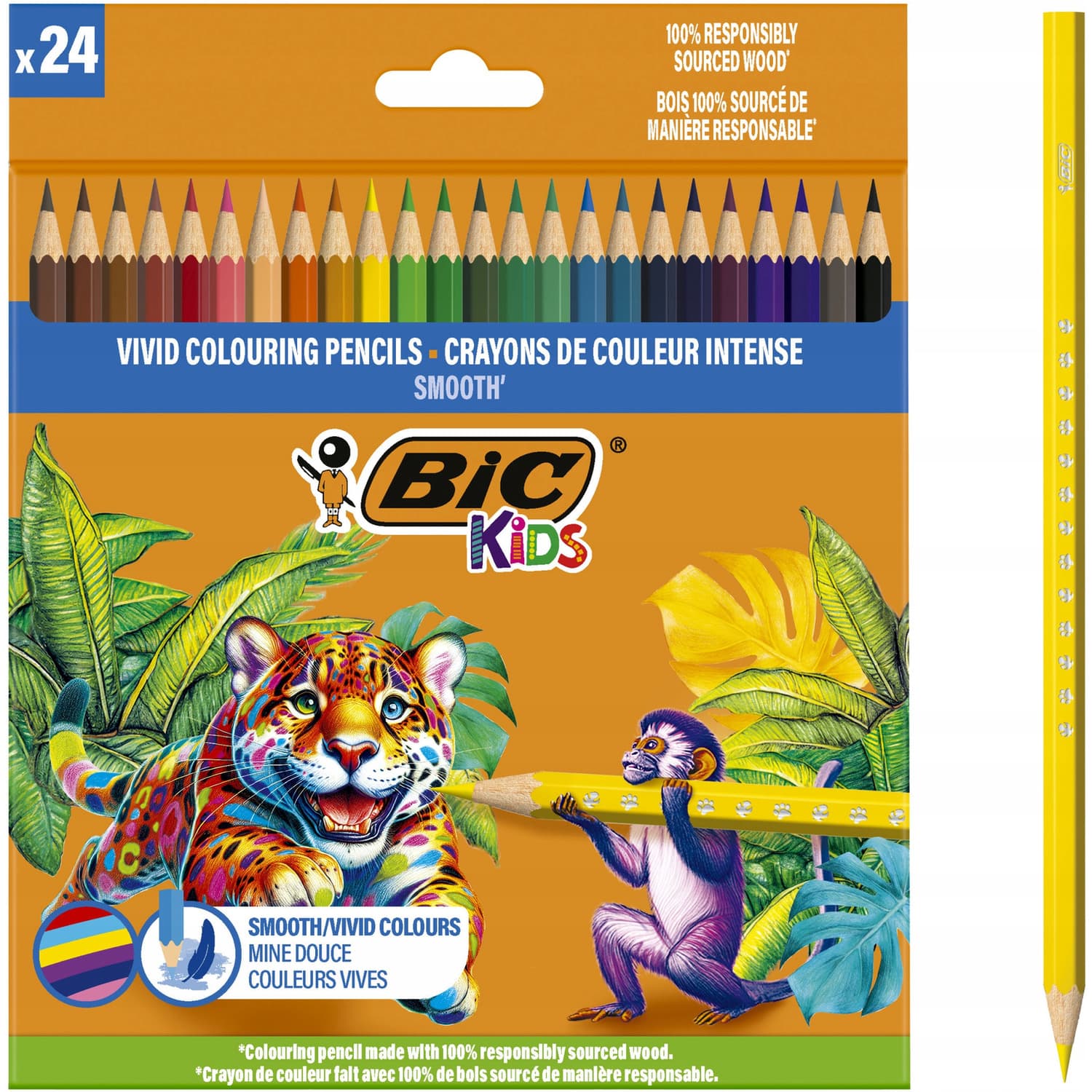 Kredki drewniane ECO SMOOTH 24 kolory 525787 BIC