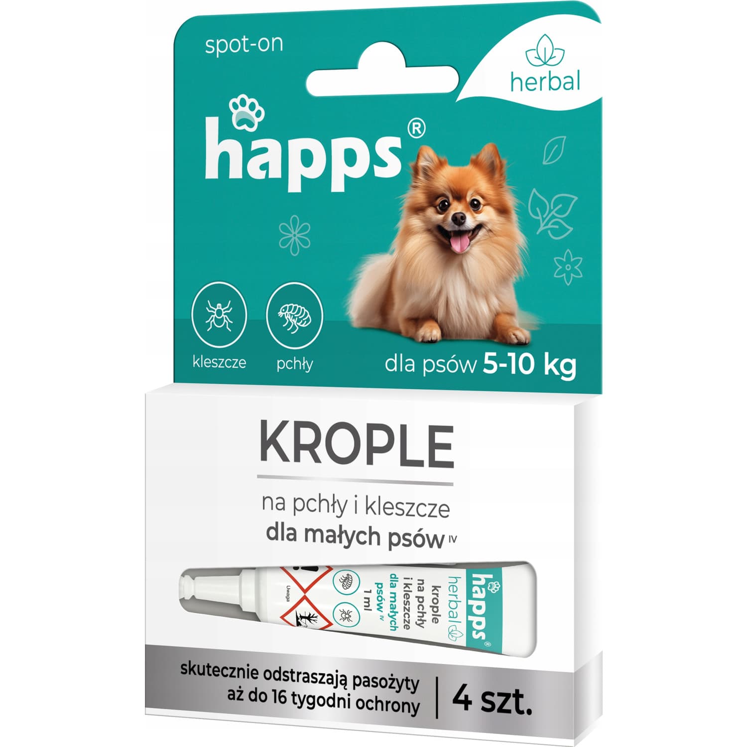 Krople na pchły i kleszcze dla małych psów 5 - 10kg HAPPS Herbal