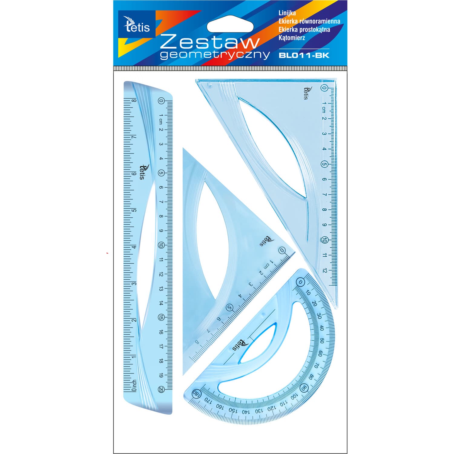 Zestaw geometryczny z linijką 20cm NIEBIESKI BL011-BK TETIS