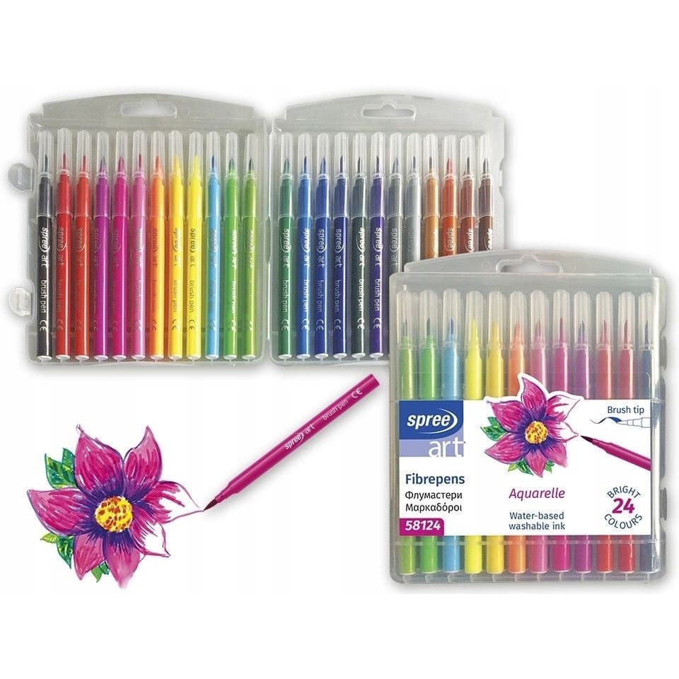 Flamastry pędzelkowe 24 kolory etui plastikowe SPREE art FLA-58124P-00101
