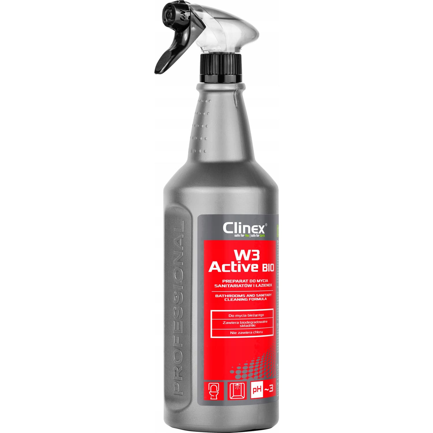 Preparat do mycia sanitariatów i łazienek W3 Active BIO 1L CL77512 CLINEX