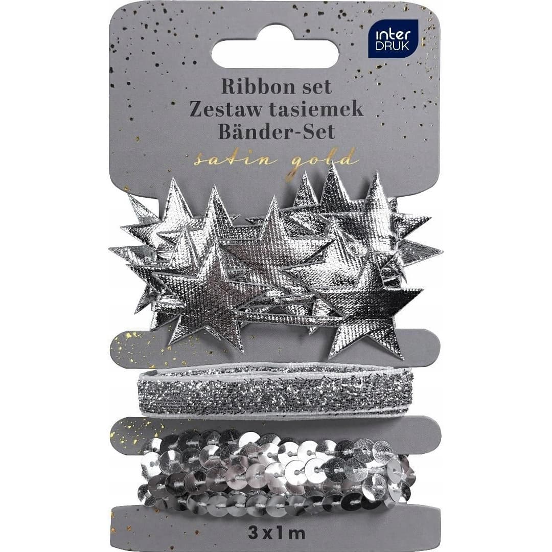 Zestaw tasiemek 3x1m SREBRNY Satin Gold INTERDRUK