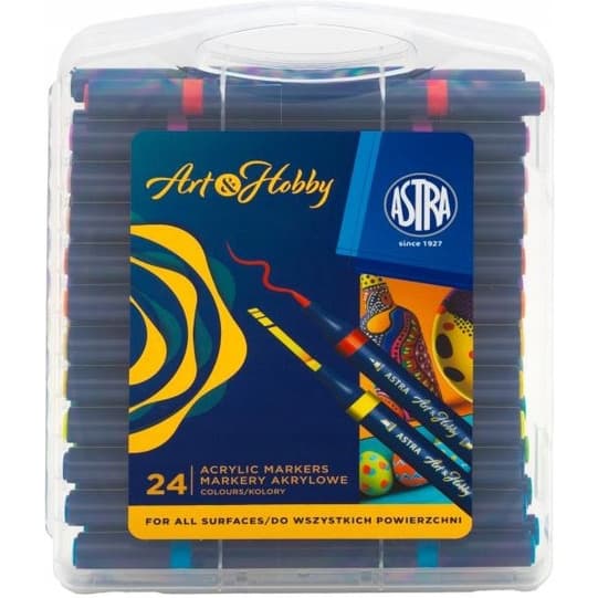 Markery akrylowe dwustronne trójkątne Art&Hobby 24szt. walizka 207025001 ASTRA
